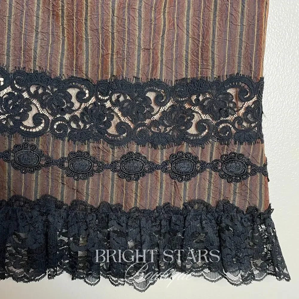 Rare Brown Stripe Lace Trim Pencil Skirt ASO Lorelai Gilmore Girls Vintage Y2K